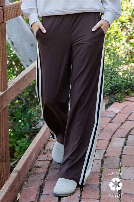 Butter Soft Side Striped Straight Track Pants Espresso