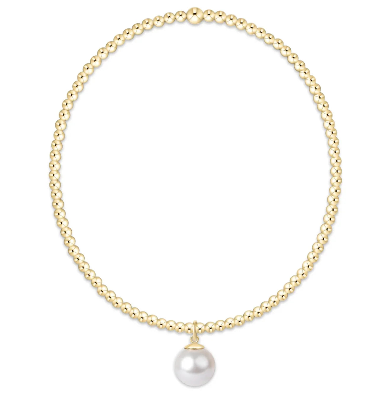 Classic Gold 2mm Bead Bracelet Classic Pearl 8mm Charm