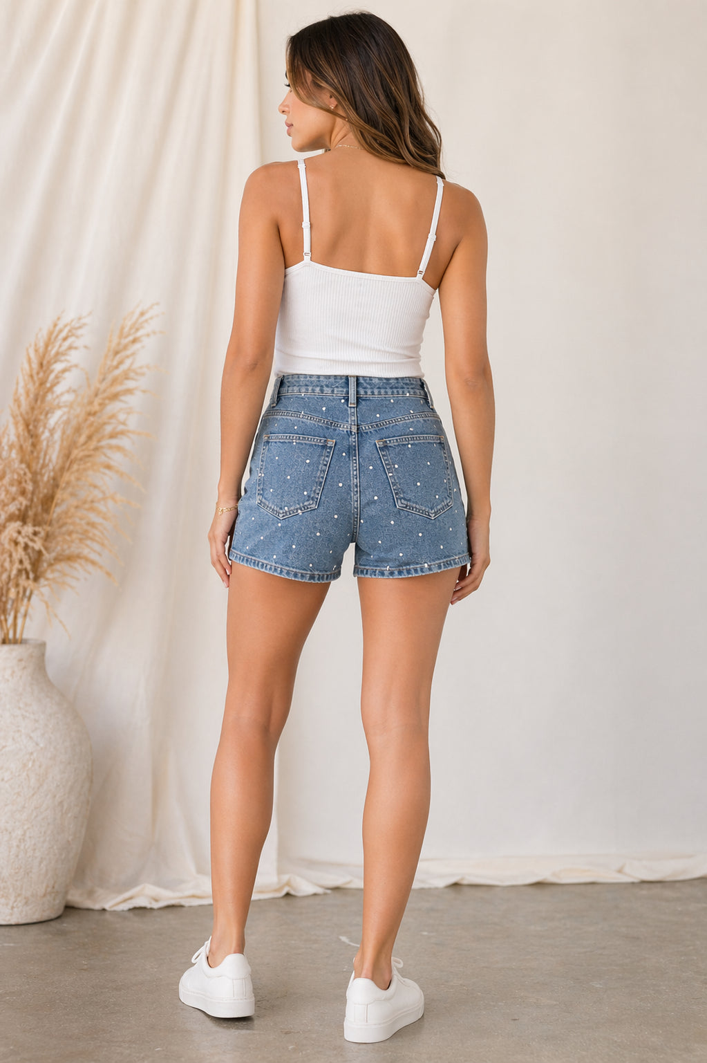 Relaxed Fit Polka Dot Embroidered Shorts Medium