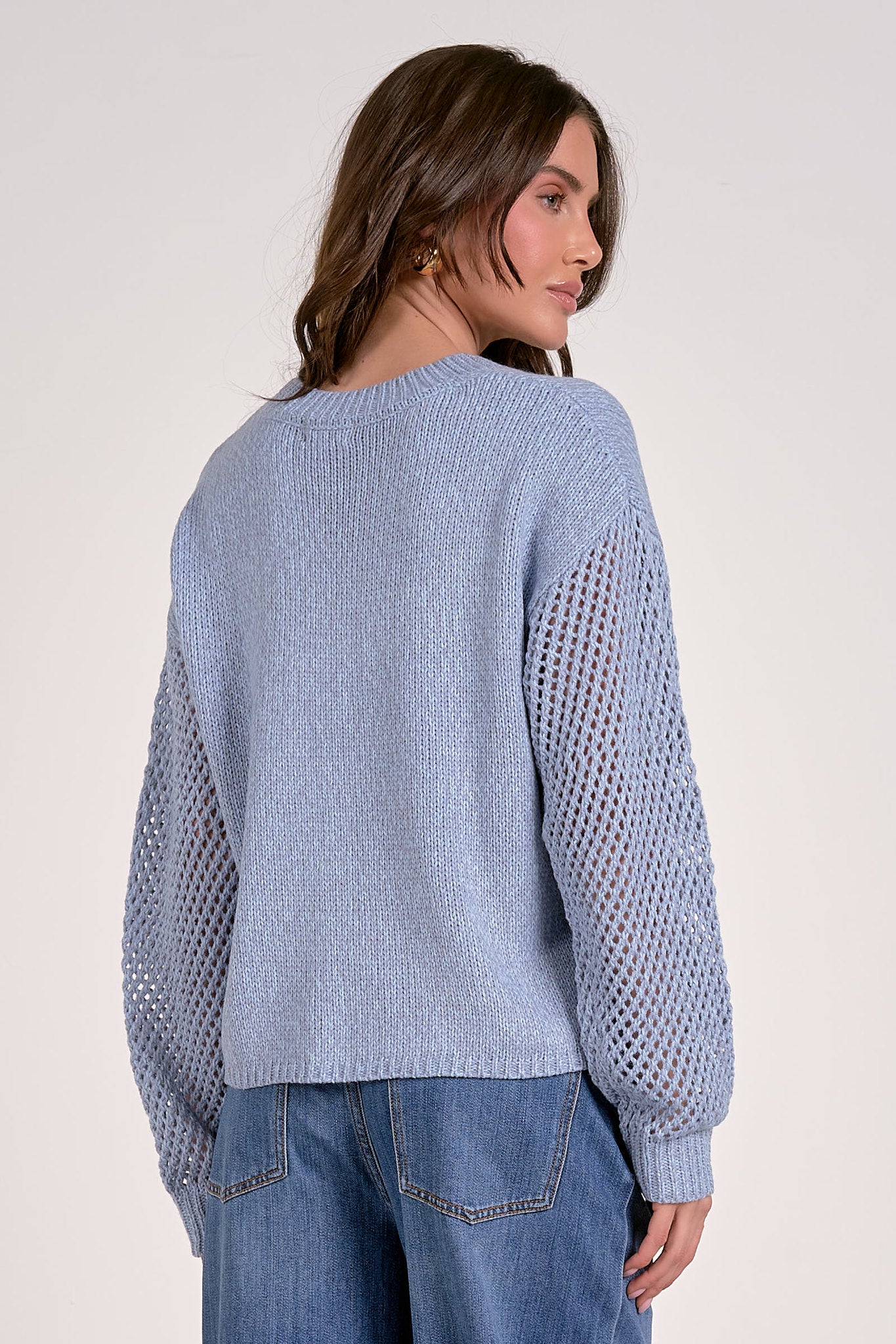 Amour Open Knit Sleeve Sweater Light Blue