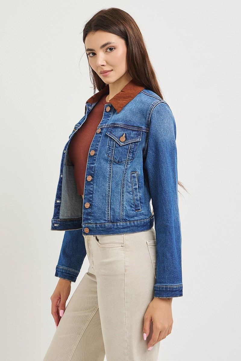 Corduroy Collar Denim Jacket Dark