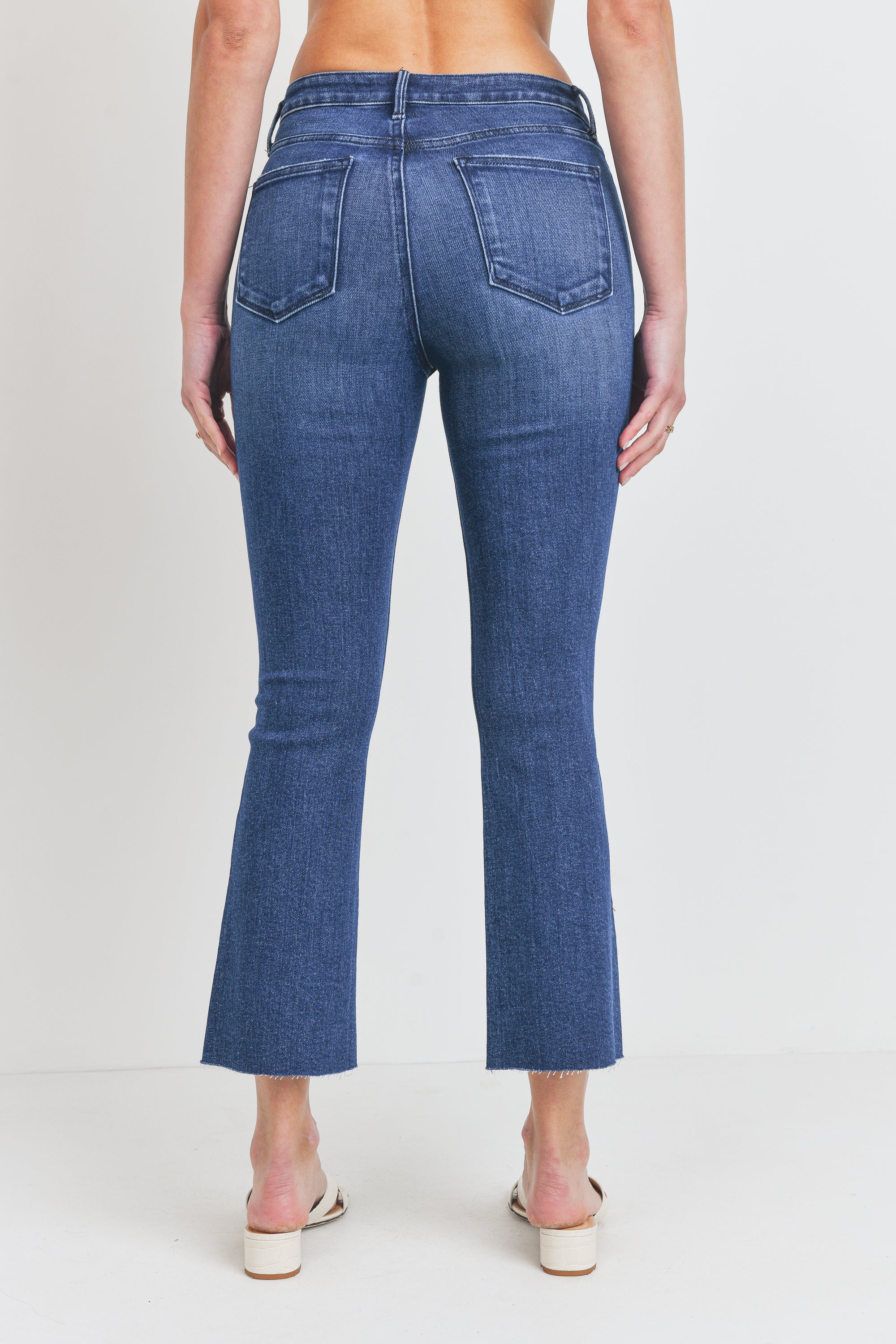 High Rise Tonal Crop Flare Jeans Dark Denim