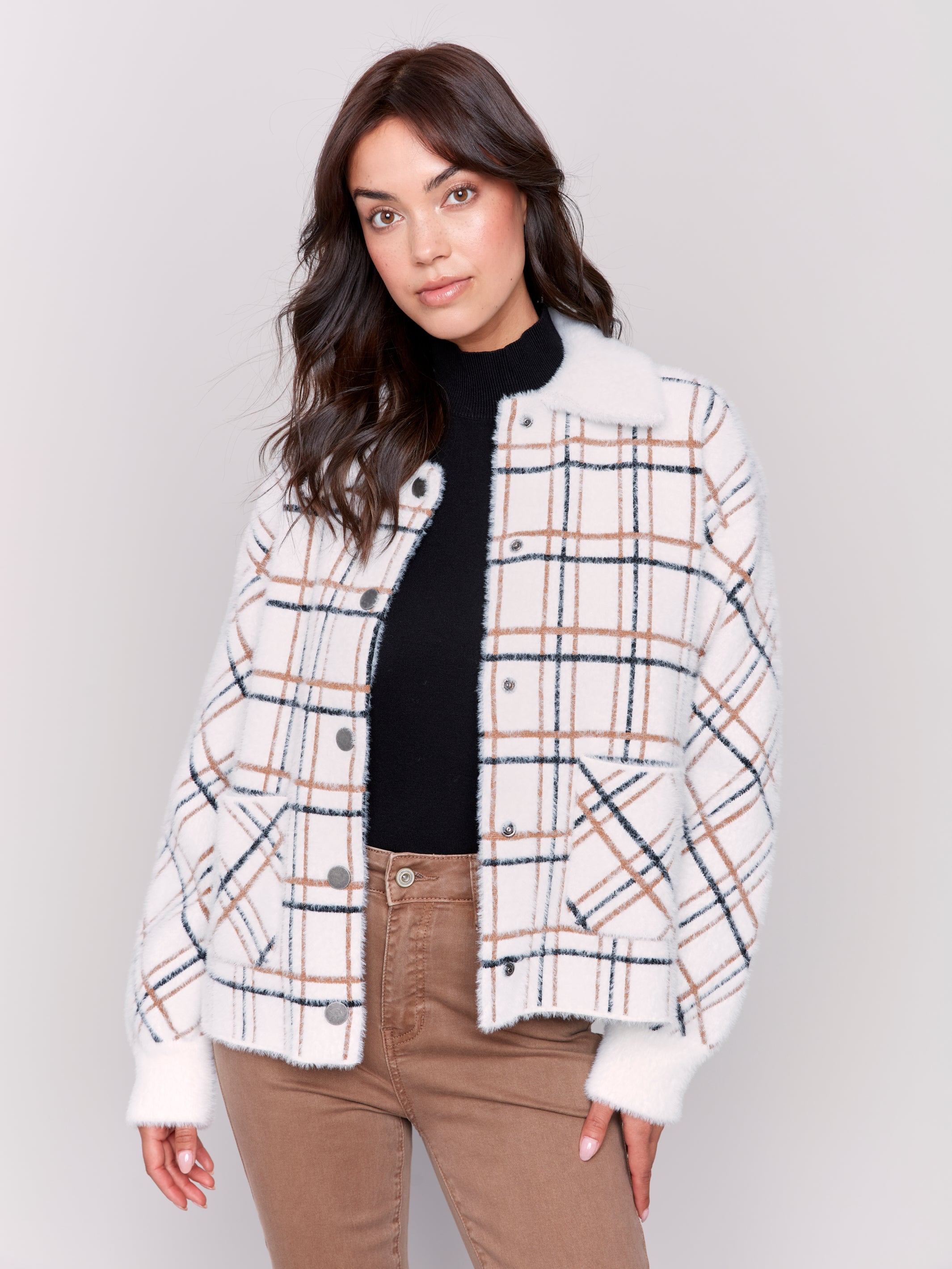 Jacquard Plaid Short Jacket Terracotta
