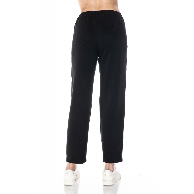 Straight Leg Scuba Leather Detail Pants Black