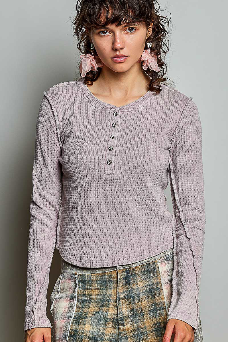 Exposed Seam Vintage Wash Henley Cocoa Mauve