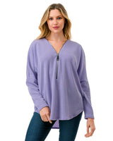 Dolman Mini Rib Zipper Top Lilac
