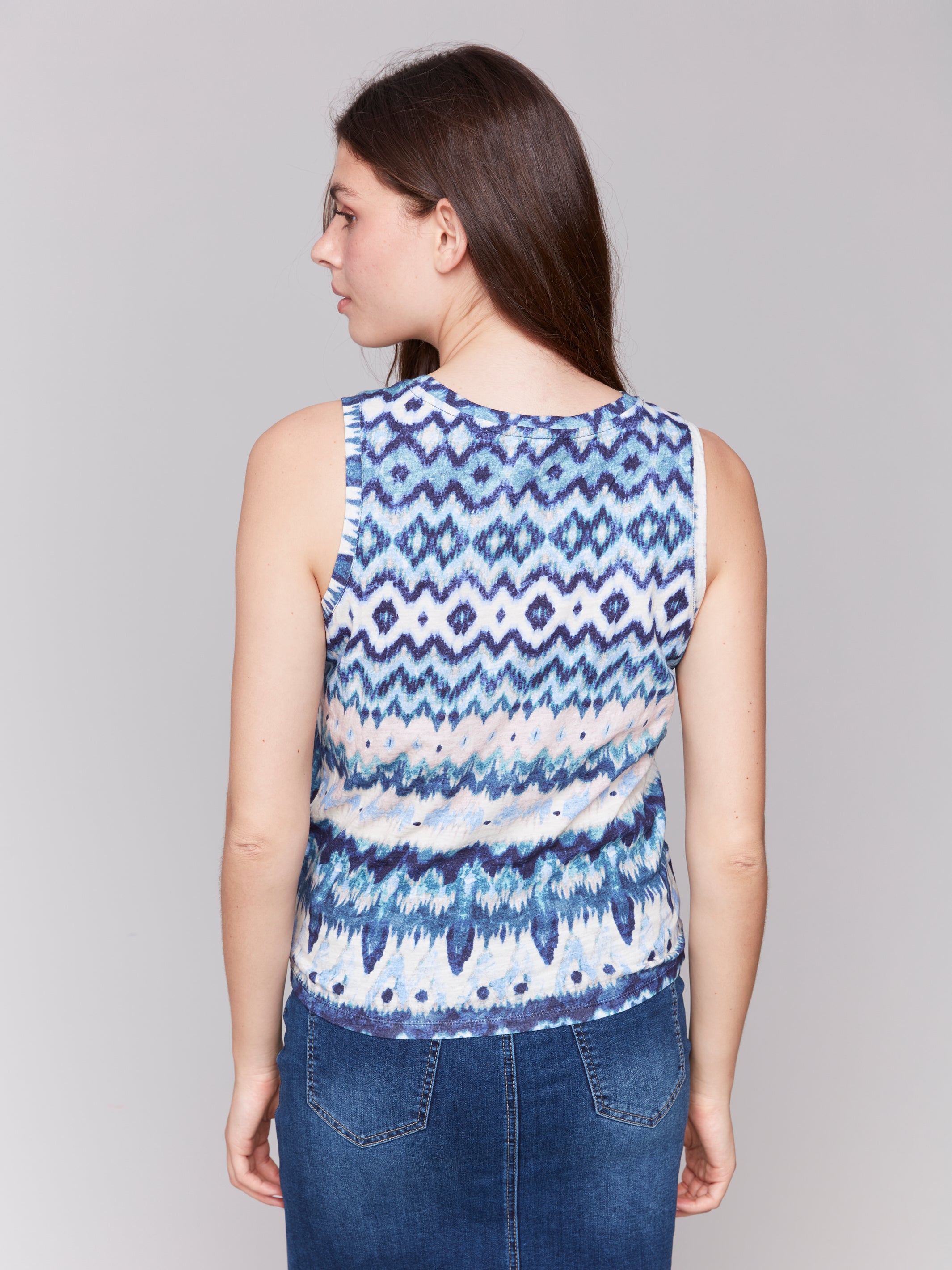 Knot Hem Printed Slub Tank Lake Tahoe