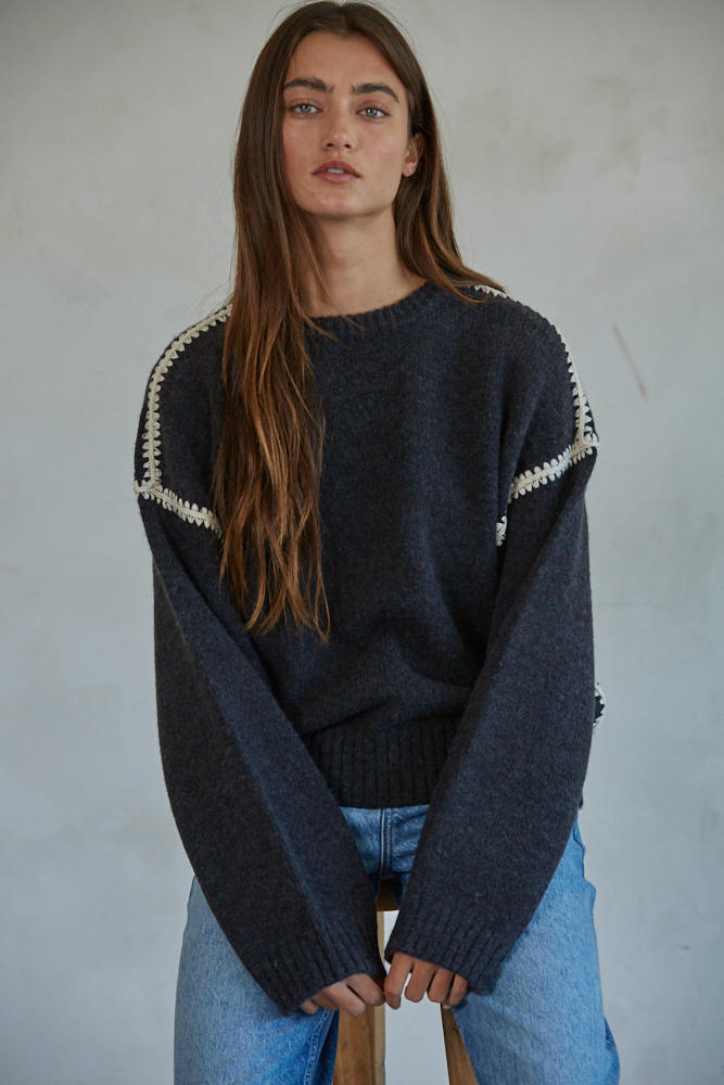 Mienna Stitched Details Sweater Charcoal