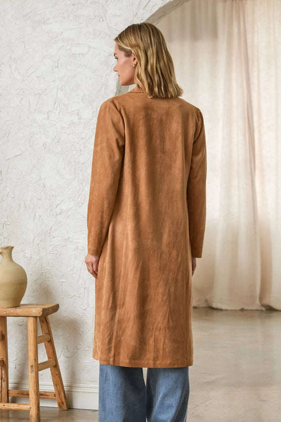 Suede Long Duster Jacket Camel