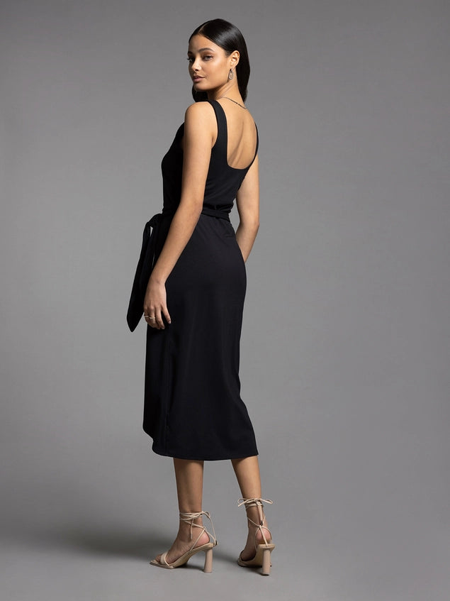 Aubrielle Midi Tie Waist Dress Black