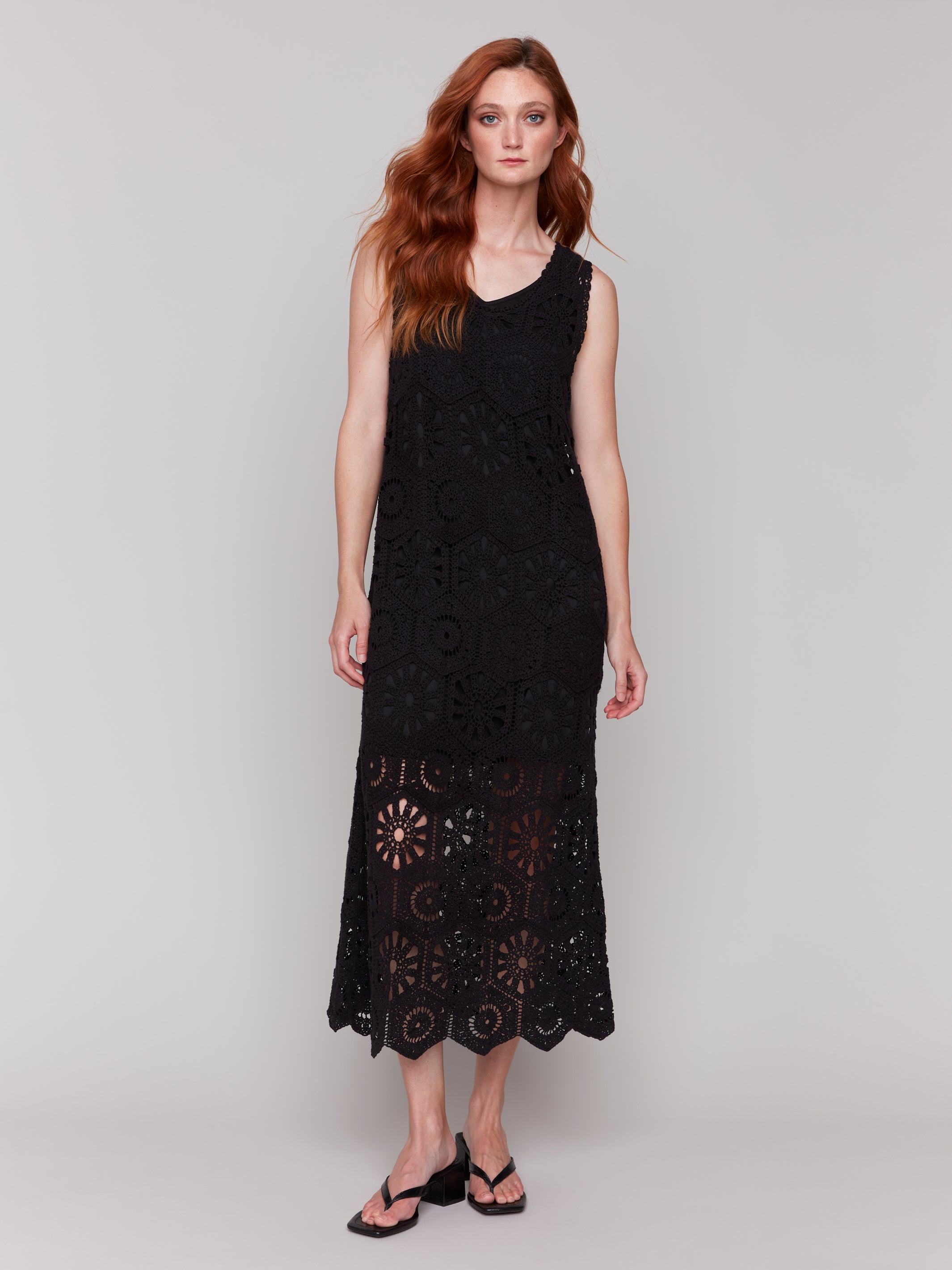 Crochet Sleeveless Maxi Dress Black