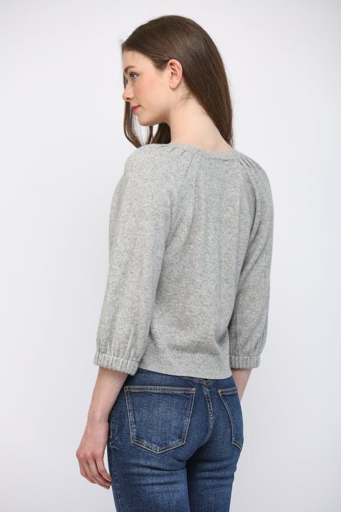 Cashmere Blend Elastic Cuff Half Sleeve Sweater Heather Grey