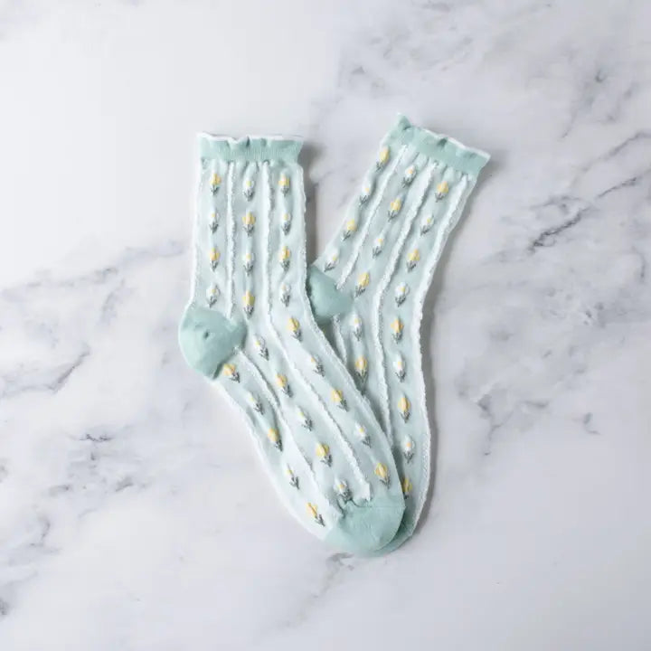 Pastel Color Floral Socks Mint