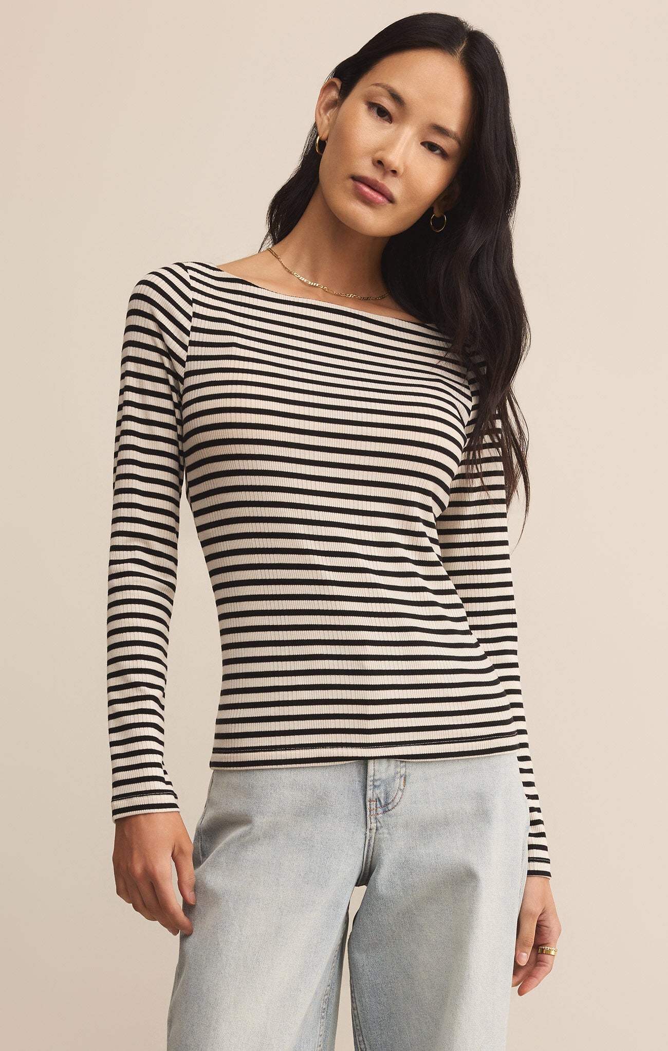 Pristine Striped Long Sleeve Tee Black