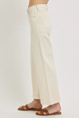 Tummy Control High Rise Crop Detail Wide Jeans Ivory