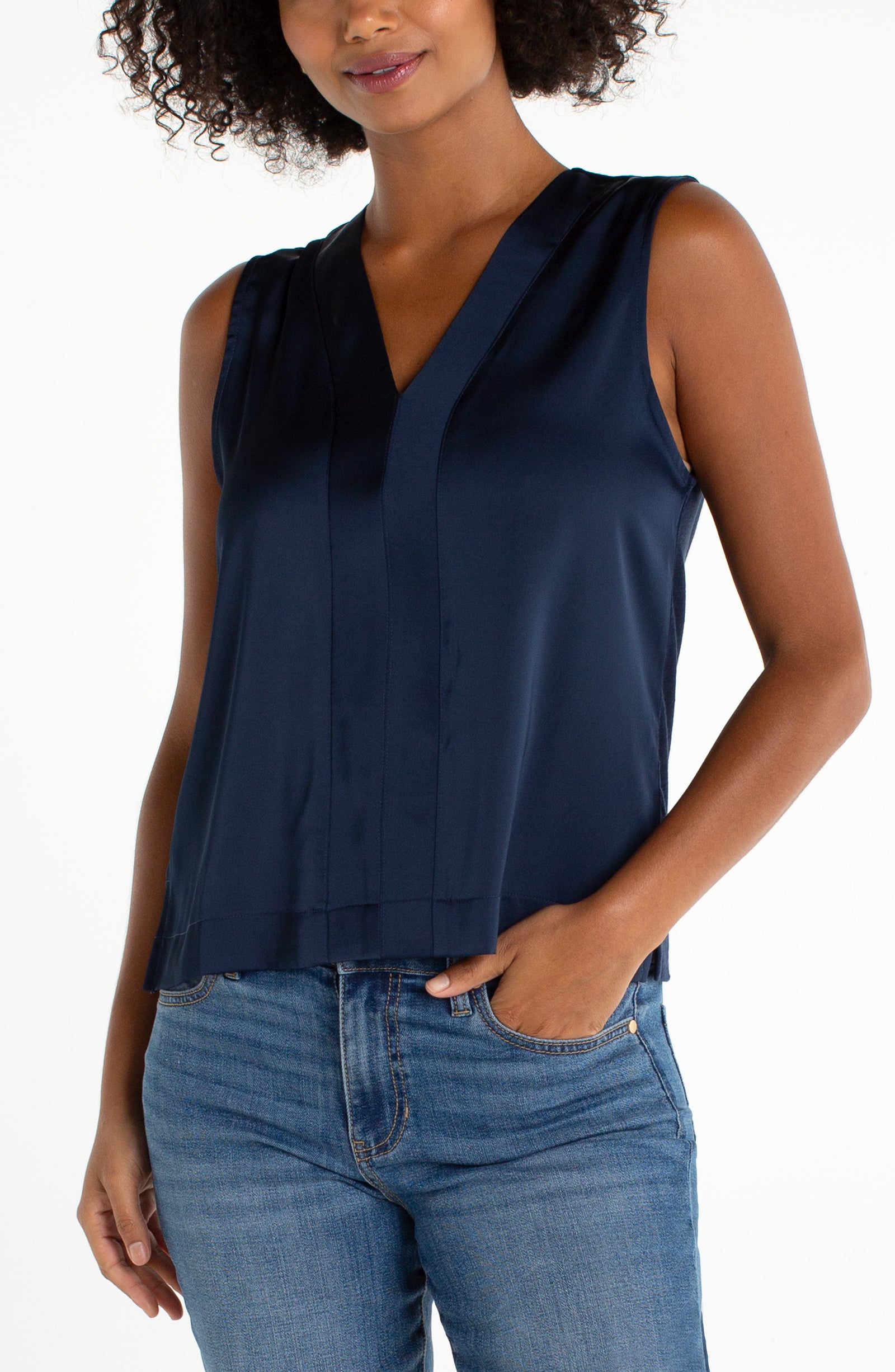 Woven Knit Contrast Tank Dark Navy
