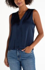 Woven Knit Contrast Tank Dark Navy