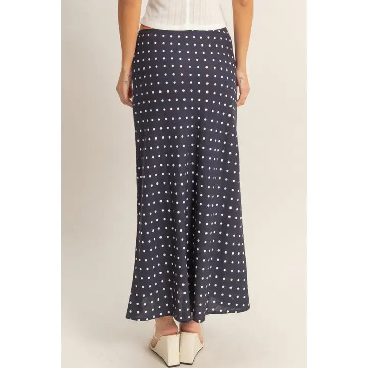 Polka Dot A Line Skirt Navy