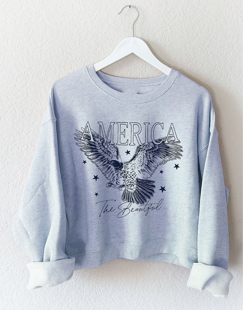 America The Beautiful Eagle Mid Graphic Sweatshirt Light Blue