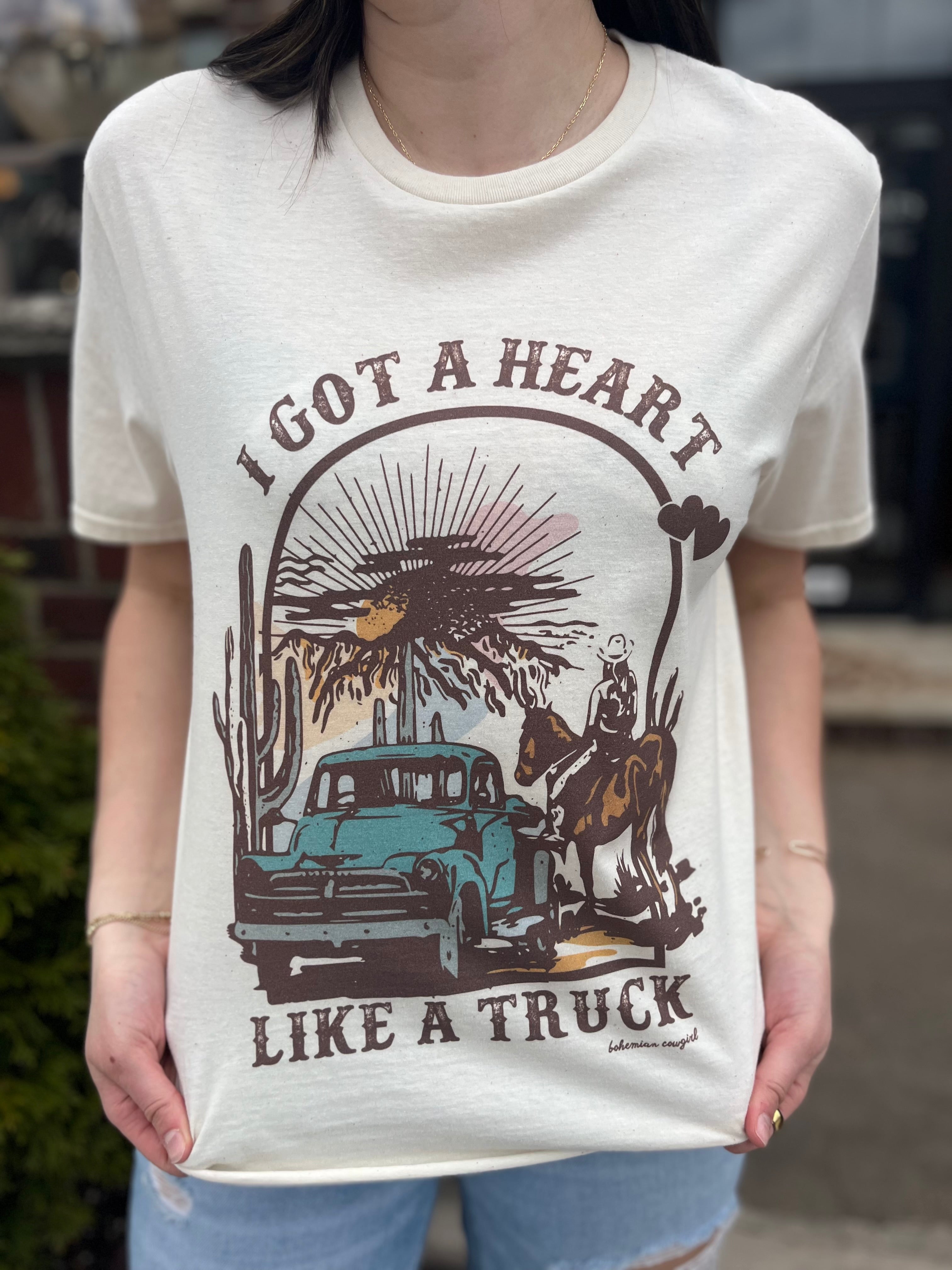 Heart Like A Truck Horse Long Crop Graphic Tee Cream