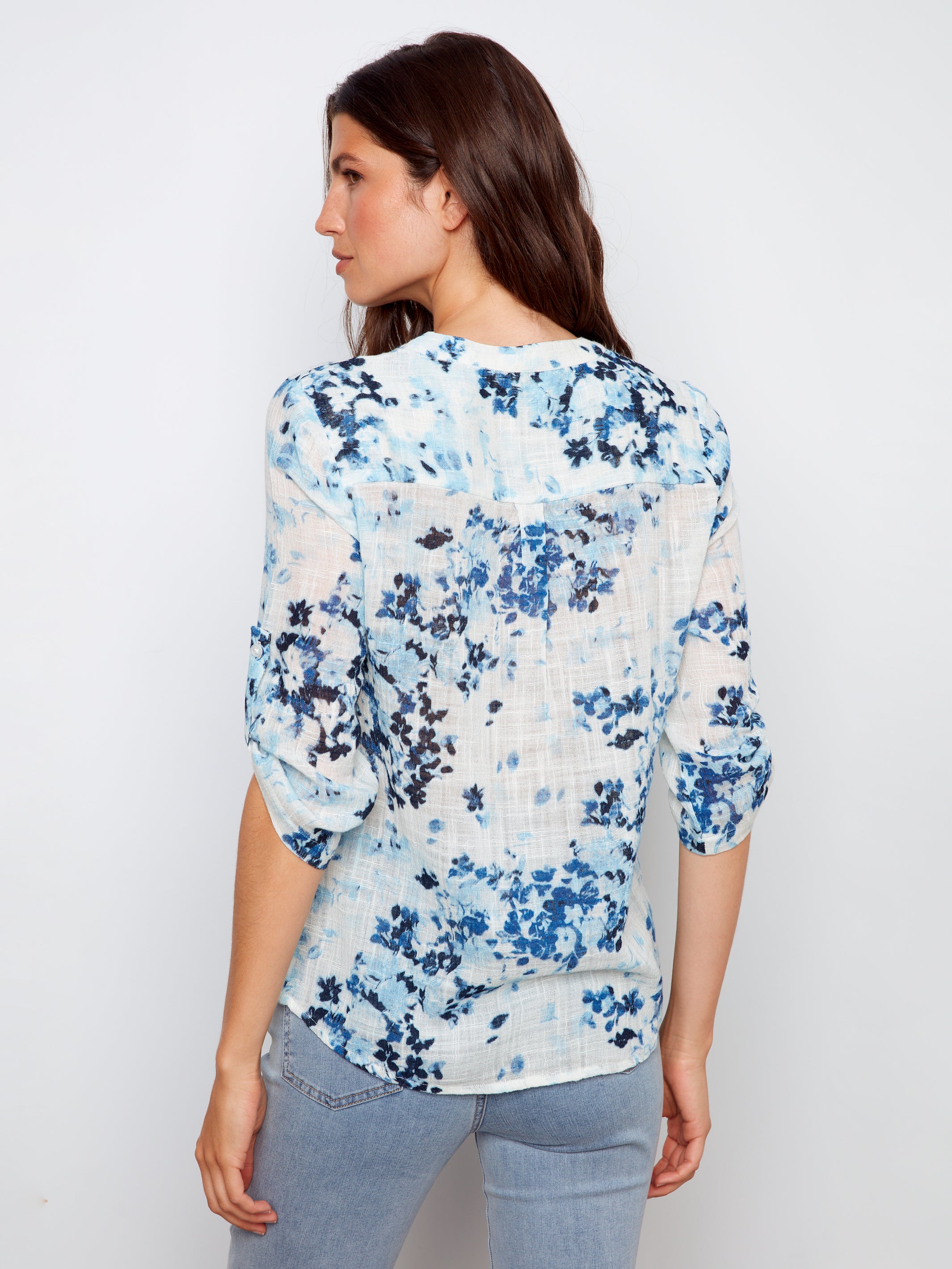 Printed Half Button Cotton Gauze Blouse Meadow