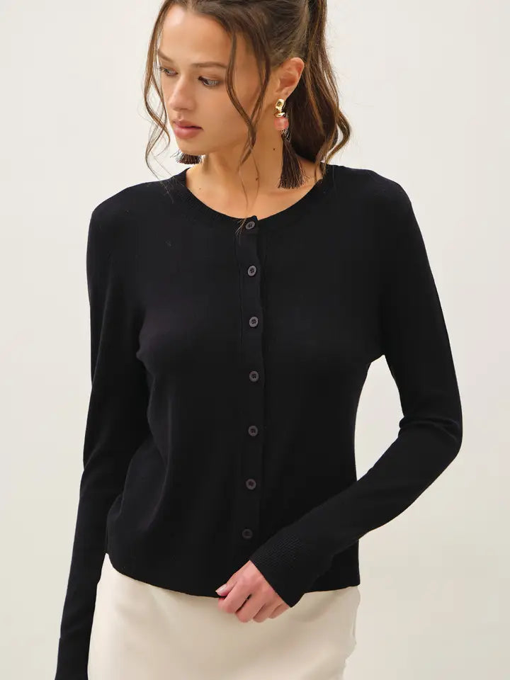 Ultra Soft Button Up Crew Neck Cardigan Black