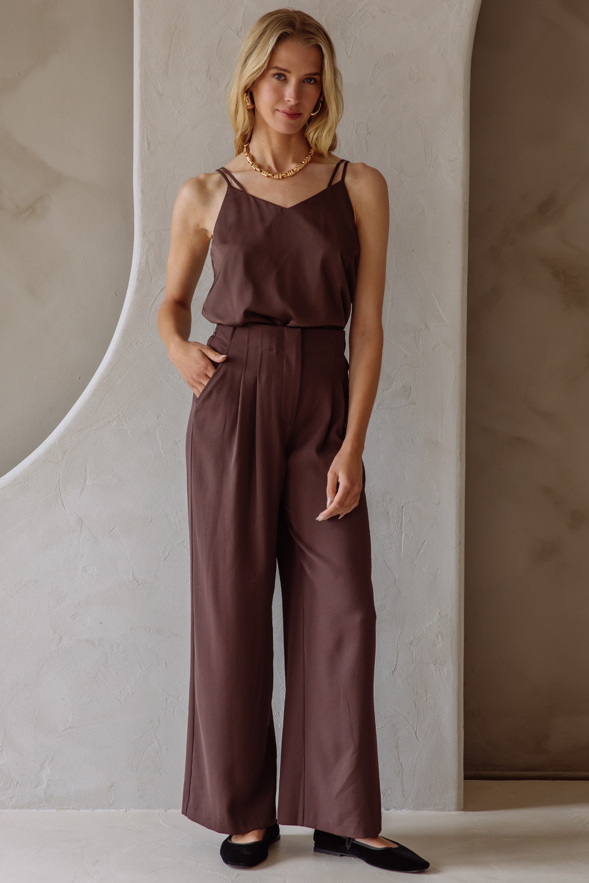 Recycled Wide Leg Pants Espresso