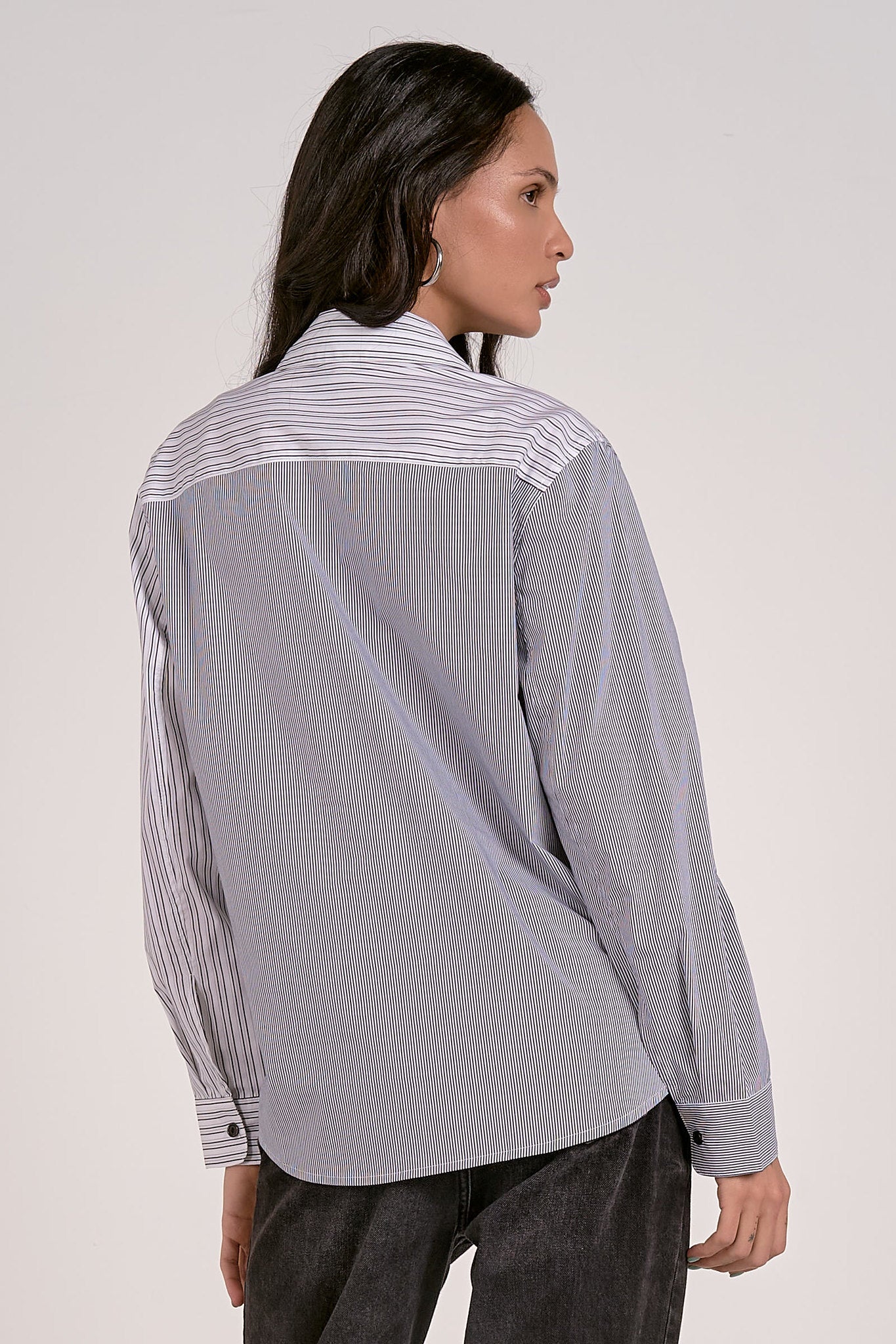Mixed Stripe Crossover Button Down Shirt Black Stripe
