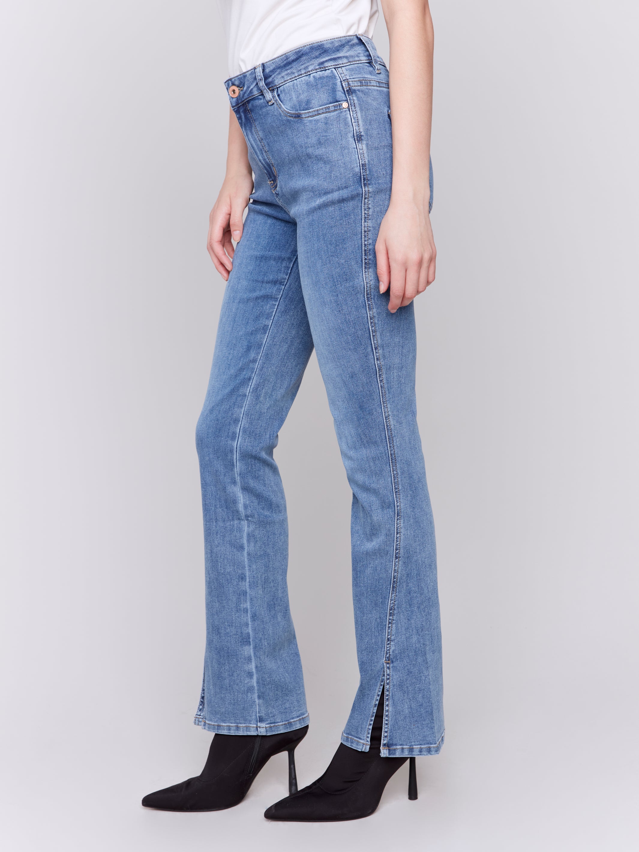 Twisted Split Hem Bootcut Jeans Medium Blue
