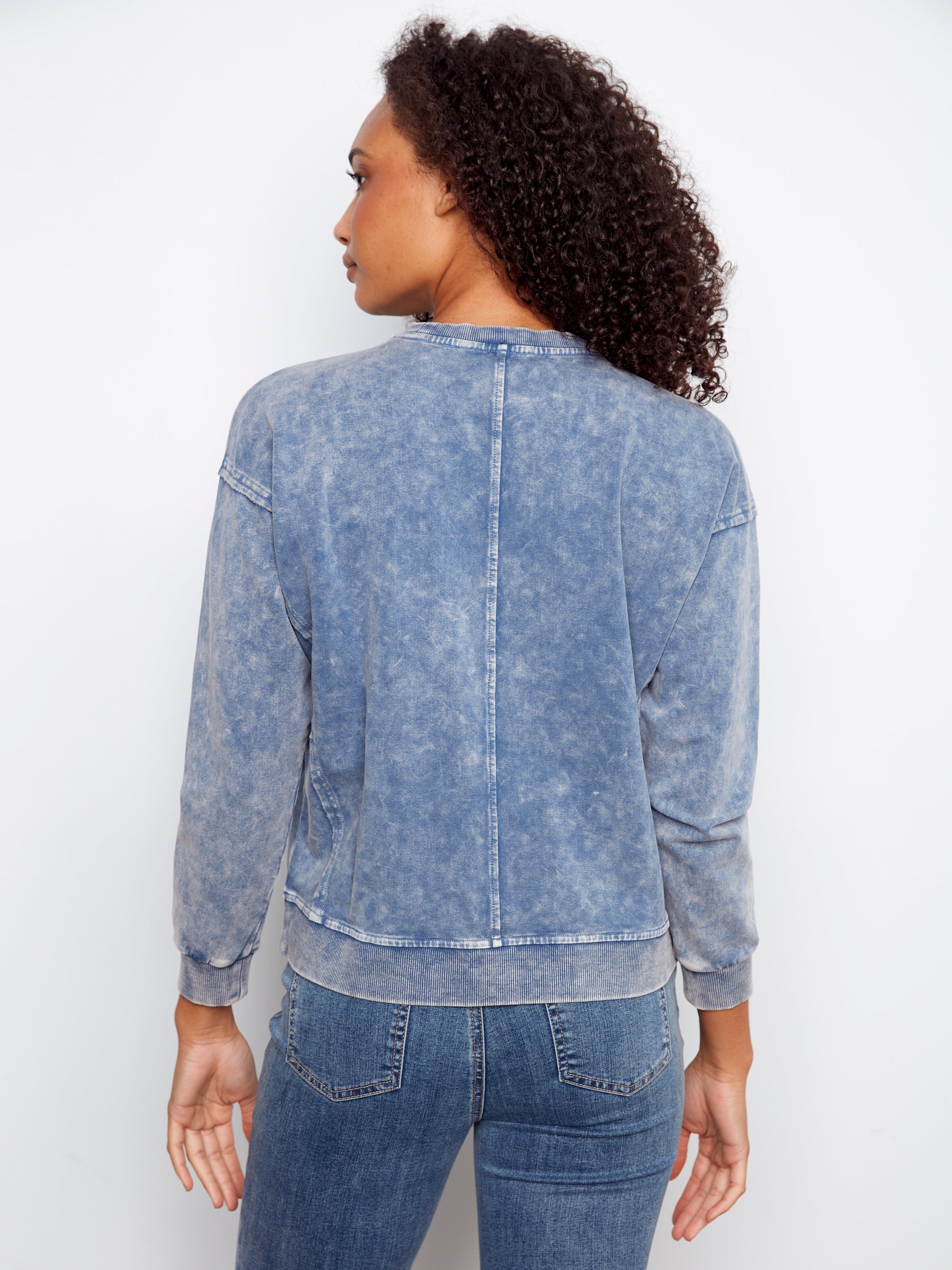 Flower Applique Long Sleeve Top Denim