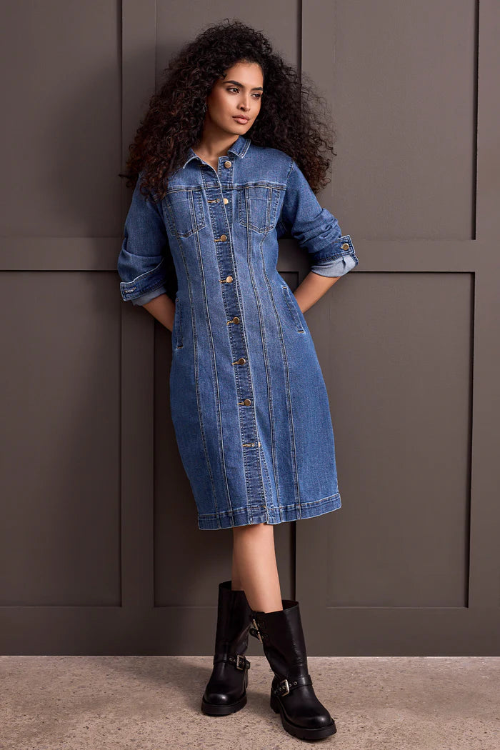 green emerald velvet dress Long Fitted Denim Dress Jacket Portblue – Broadway in Stanley