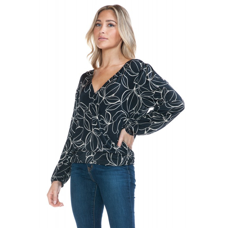 Textured Floral Surplice Tie Back Top Multi