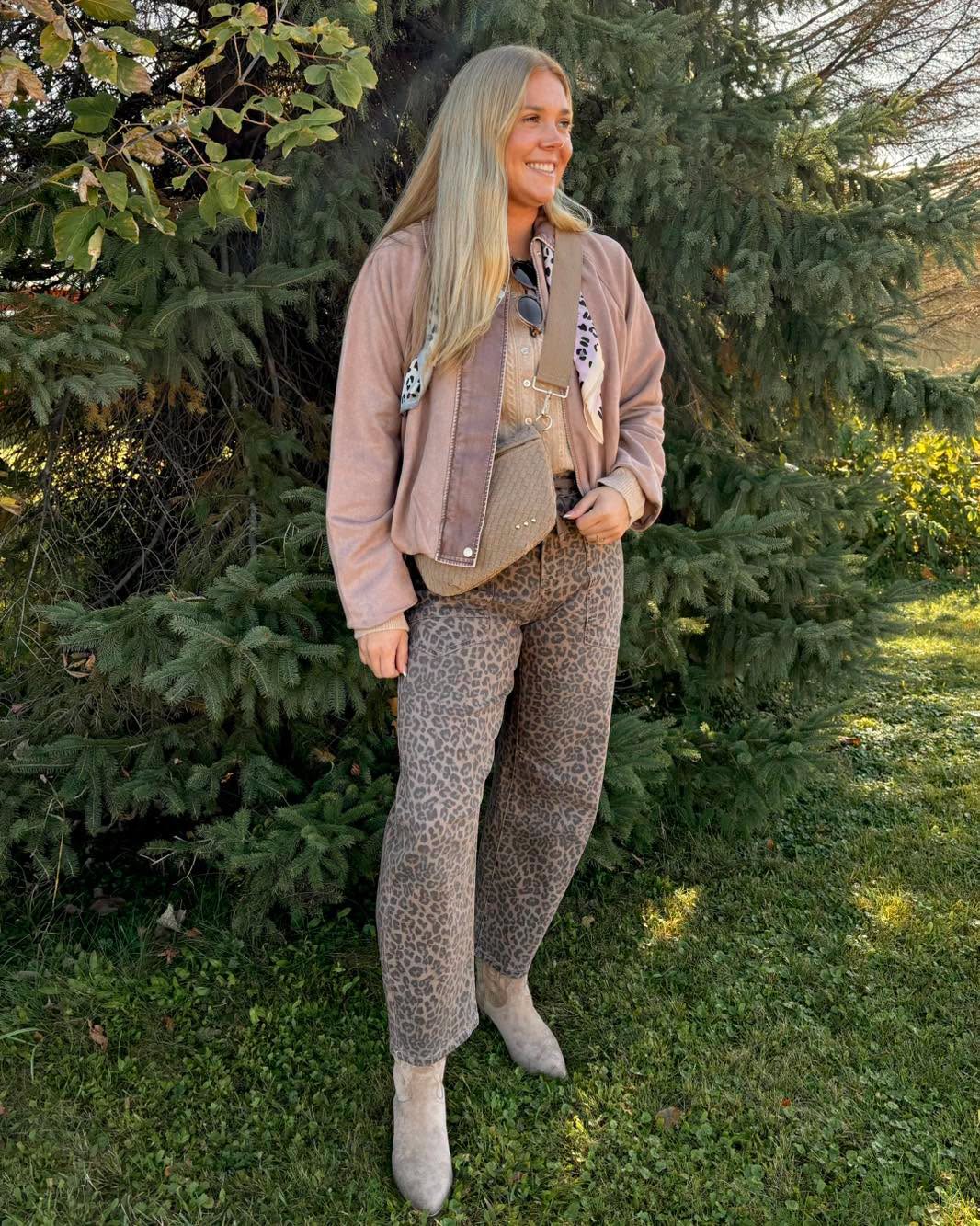 Printed Tie Waisted Denim Barrel Pants