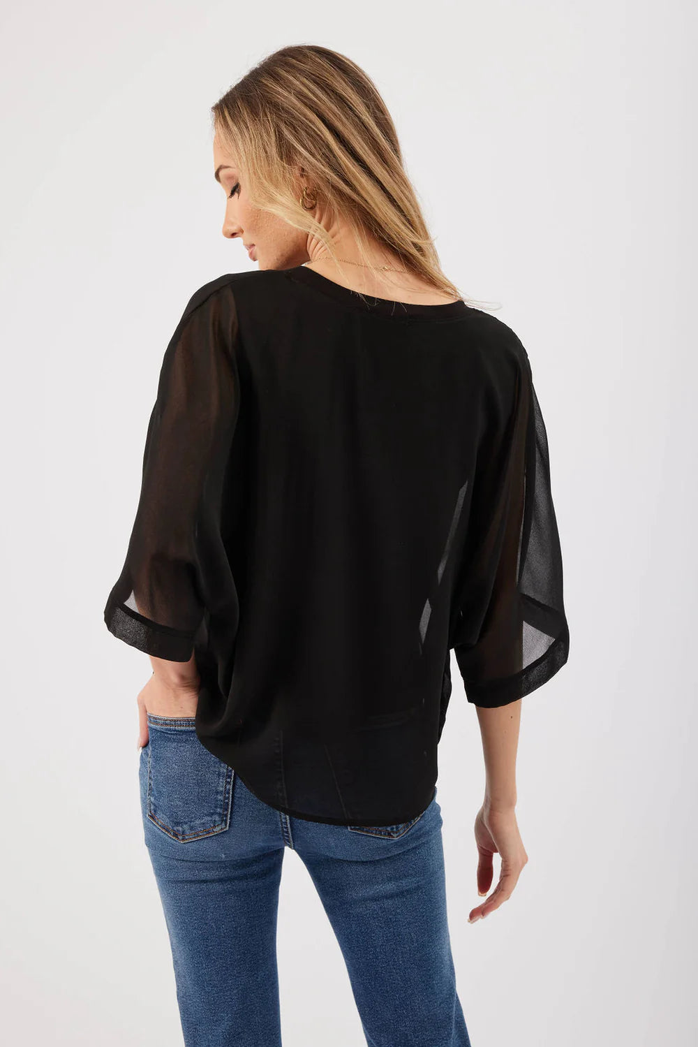 Opal Sheer Kimono Sleeve Top Black