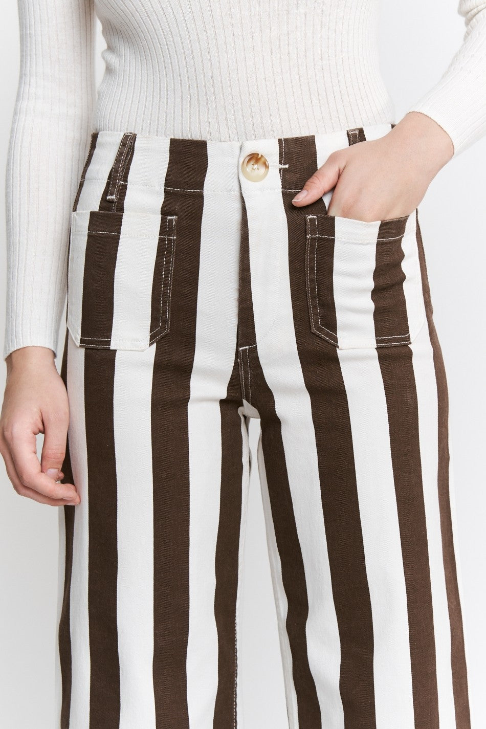Super High Stripe Cropped Wide Leg Pants Earth Brown