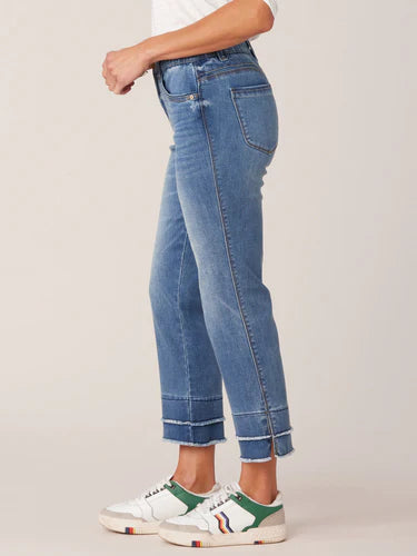 Ab Solution Double Layer Fray Hem Kick Flare Mid Blue