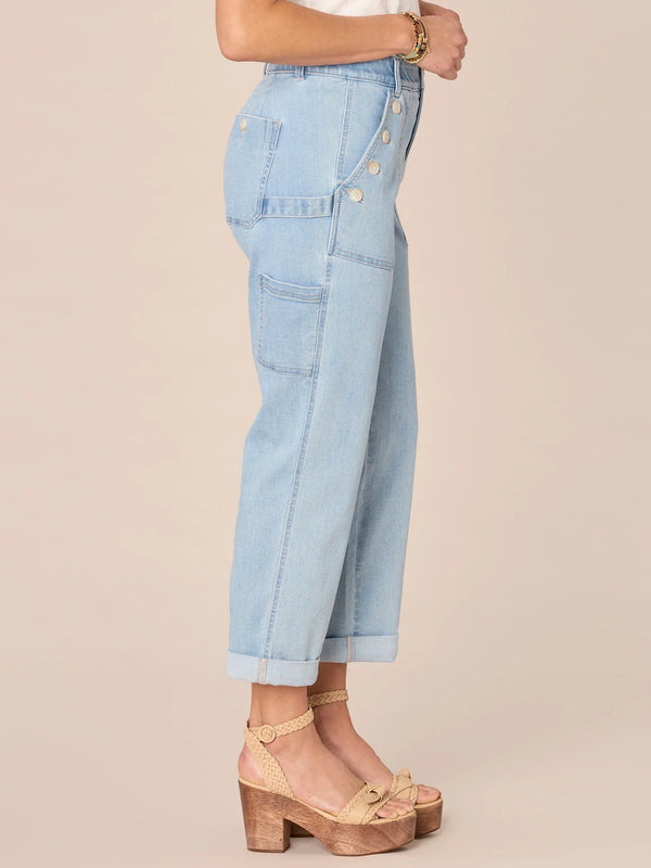 High Rise Buttoned Patch Pocket Jeans Light Blue