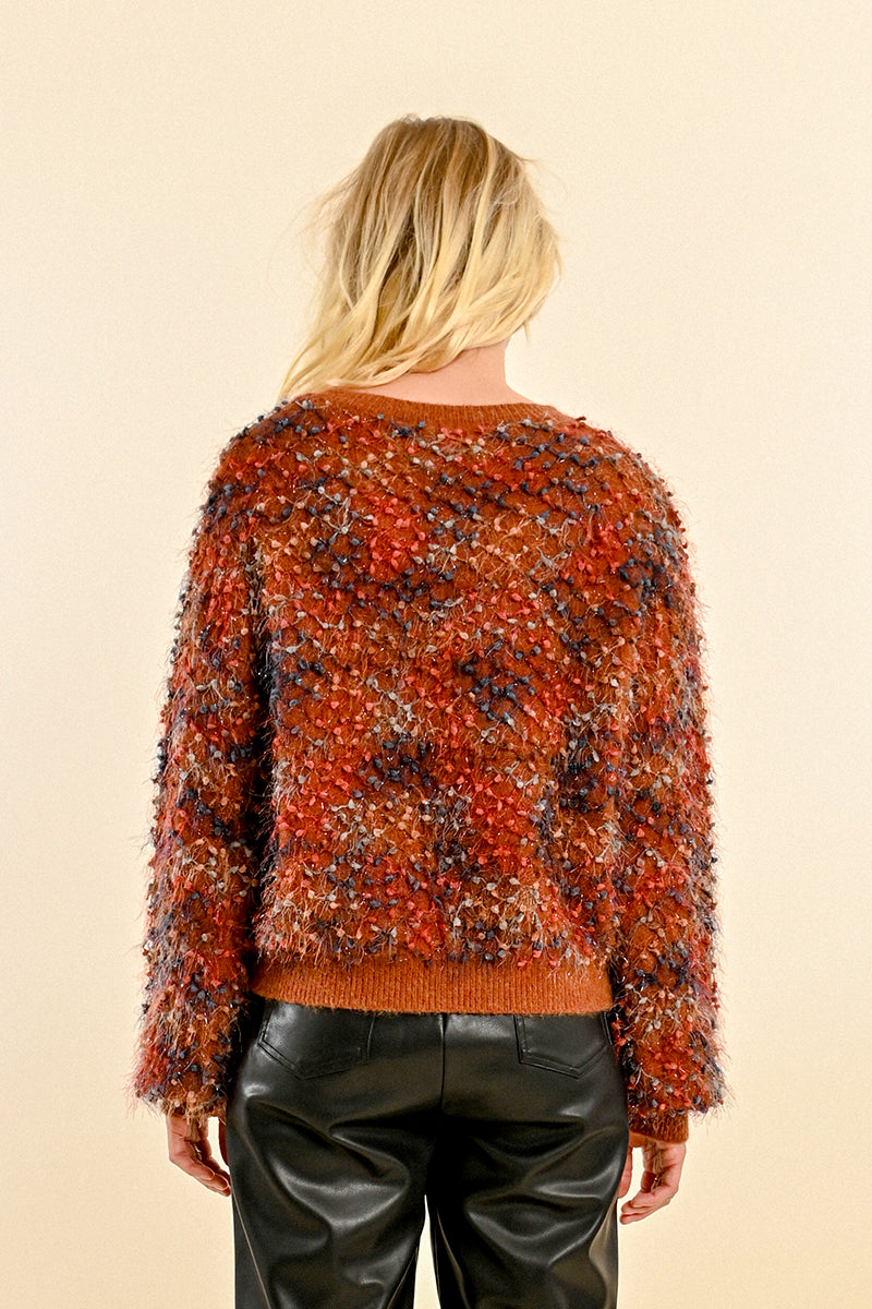 Eyelash Textured Dots Sweater Rust