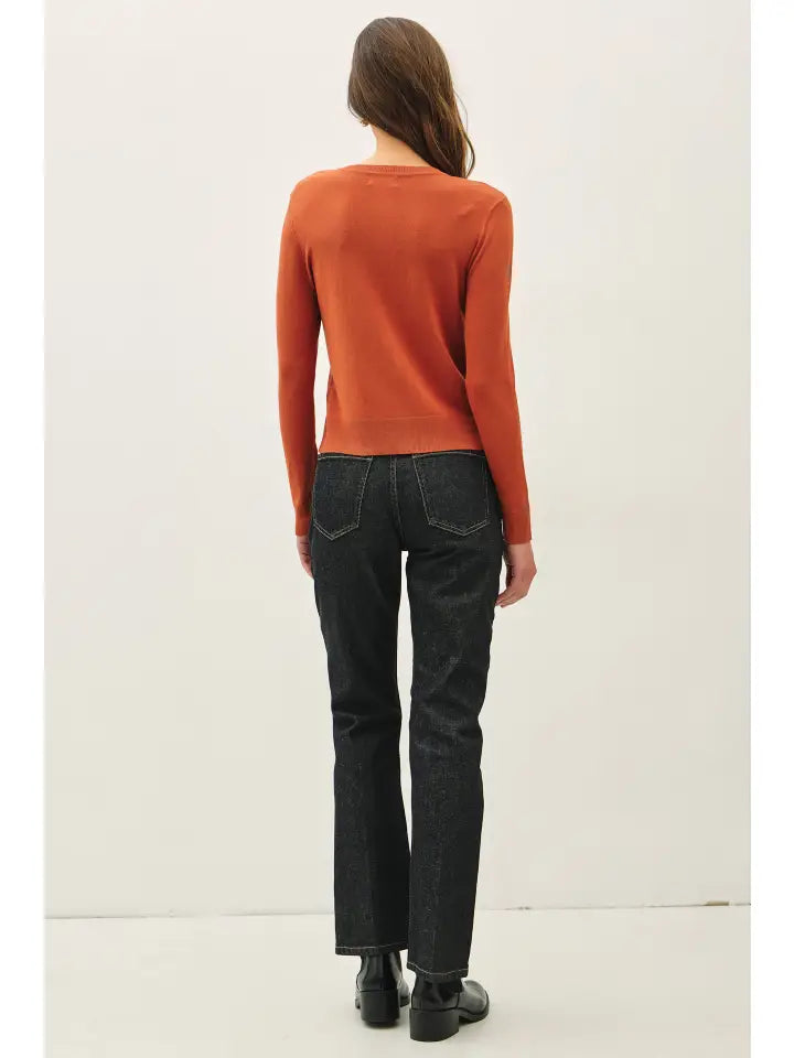 Ultra Soft Button Up Crew Neck Cardigan Rust