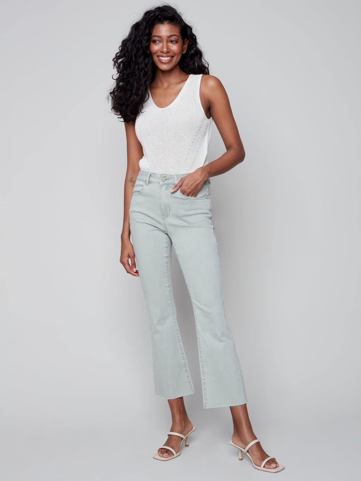 Twill Bootcut Raw Hem Pant Basil