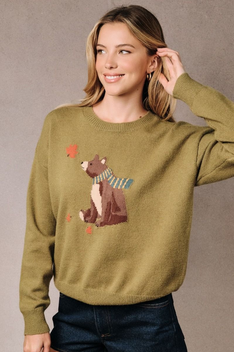 Fall Bear Sweater Olive
