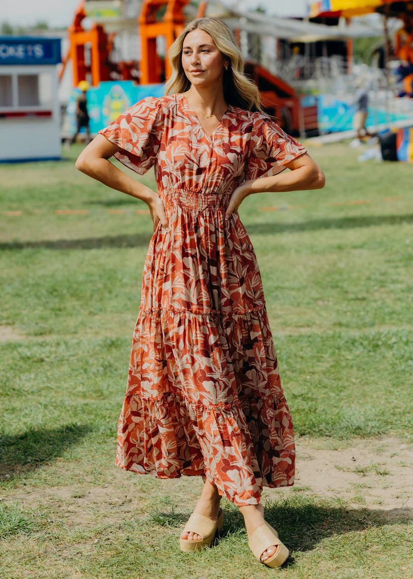 Eden Tiered Maxi Dress Sunset Sangria