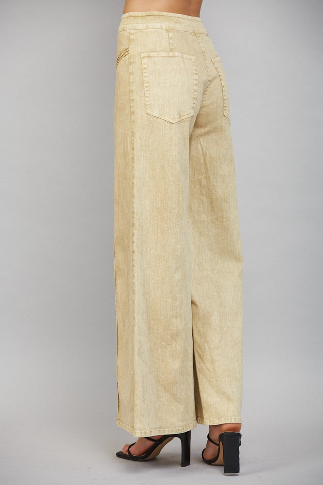 Washed Wide Leg Tripe Piping Pants