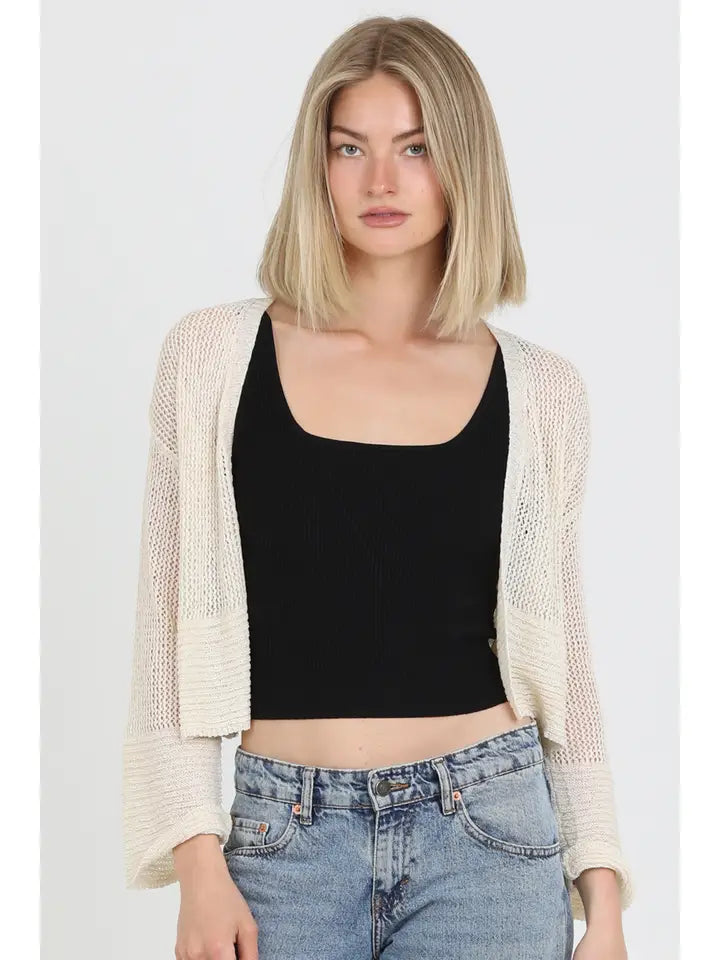 Light Weight Open Knit Sweater Cardigan Ivory