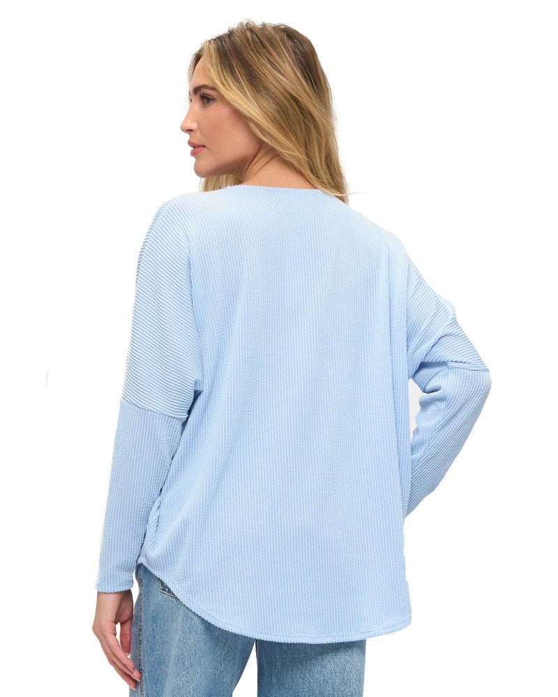 Dolman Mini Rib Zipper Top Blue