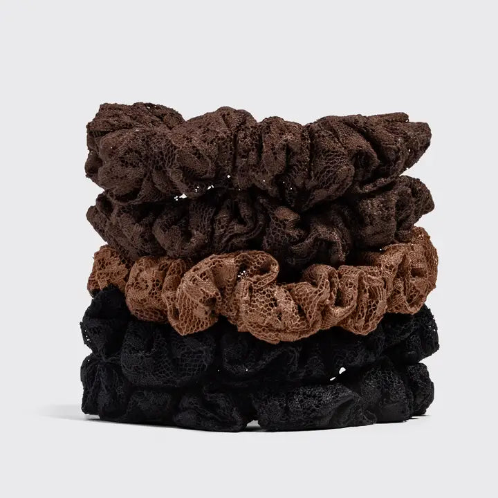 Ruched Lace Scrunchies - 5 Pack