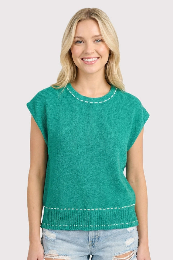 Stitch Detail Sweater Tank Green