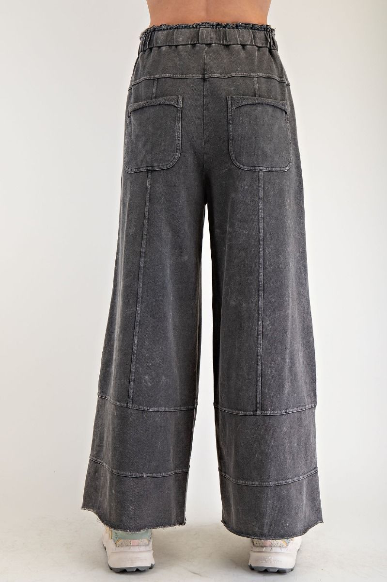 Mineral Washed Terry Knit Pants Black