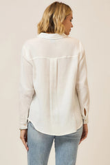 Light Textured Cotton Long Sleeve Top Off White