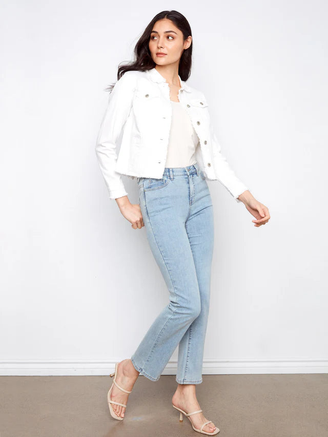 Frayed Edge Stretch Twill Jean Jacket White